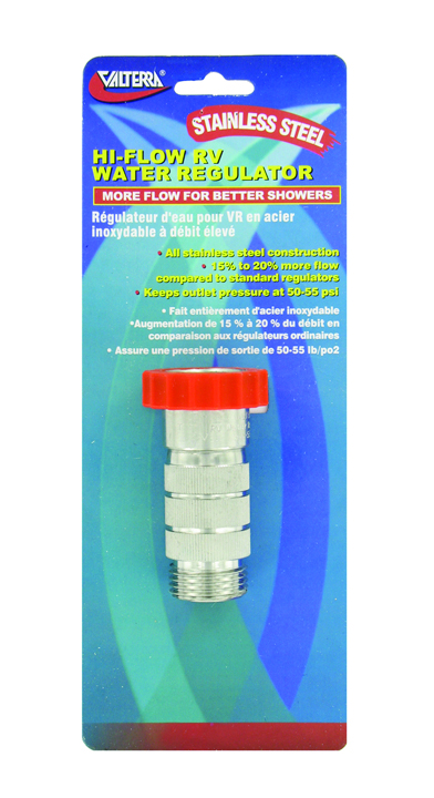Water Regulator, High Flow, Stainless Steel, Carded