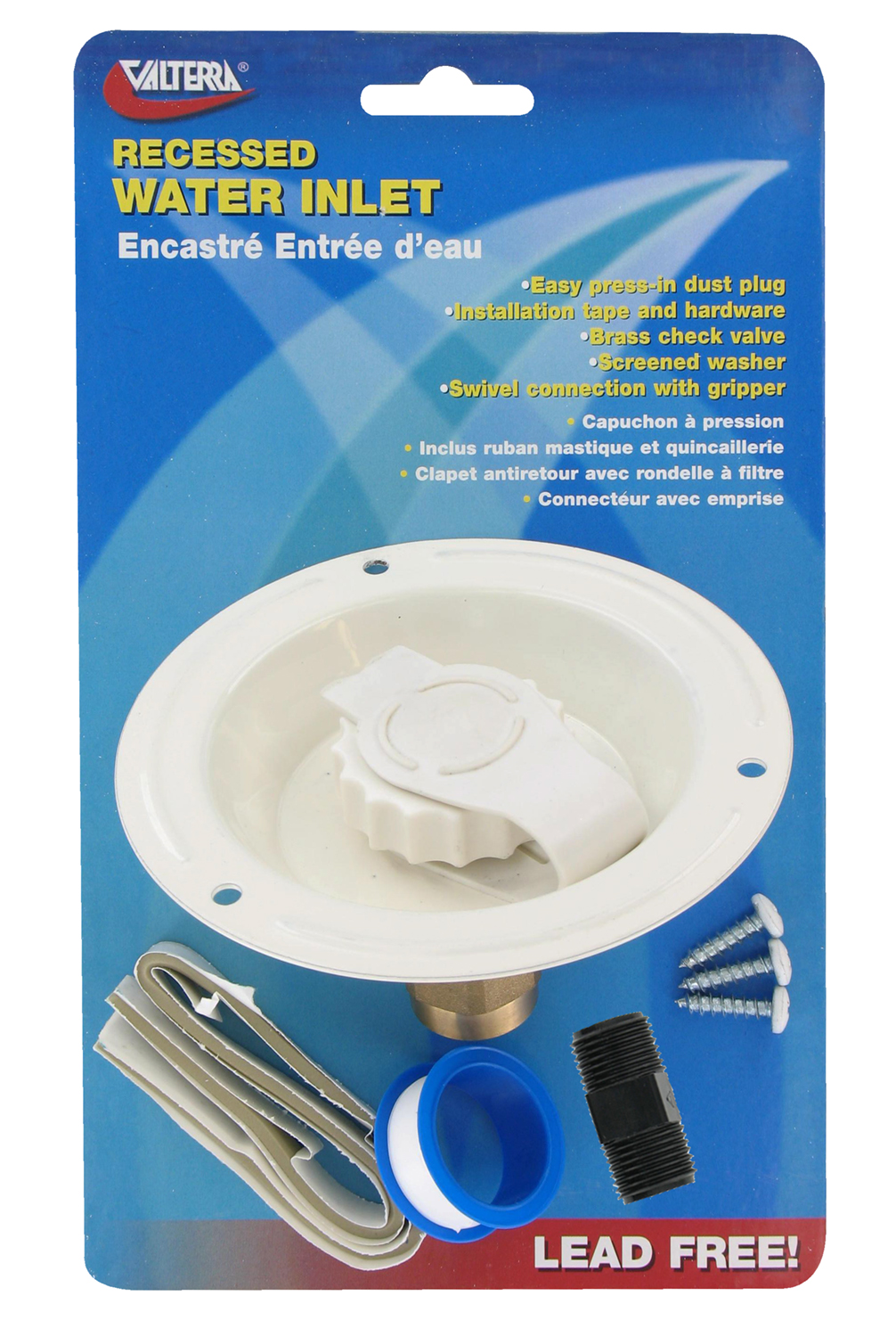 Water Inlet, Metal Recessed Flange FPT, Col White, Carded