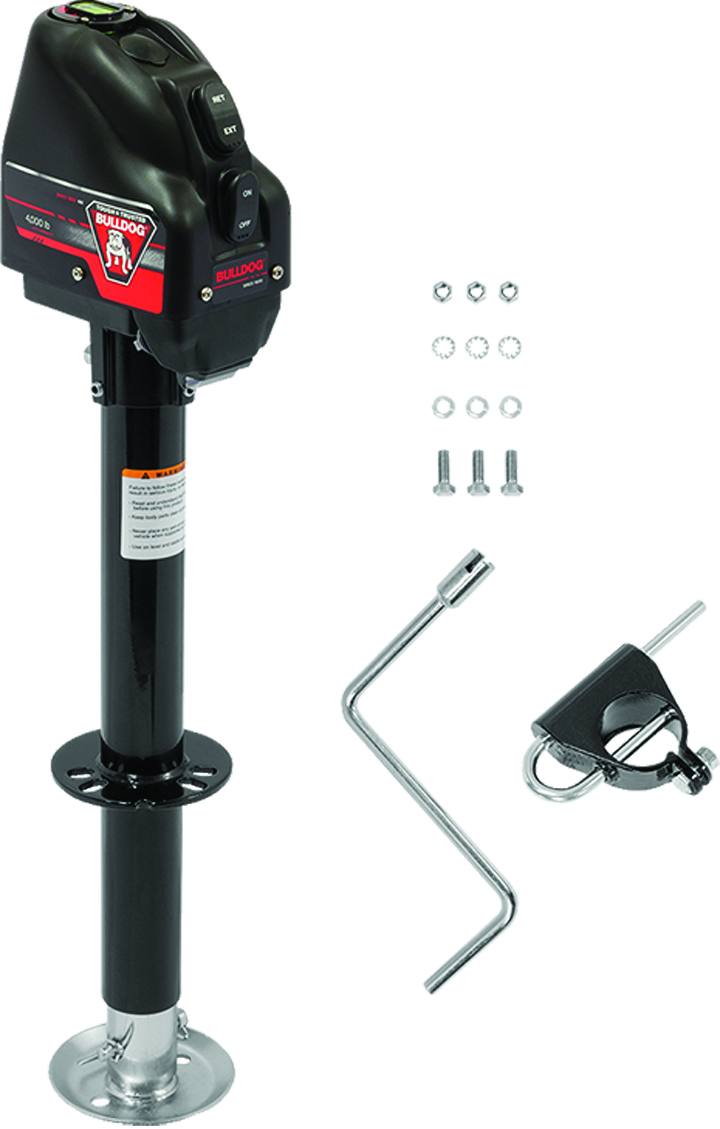 Powered Drive Tongue Jack, A-Frame, 22 Travel, Black Case, Rating 4,000 Lbs.