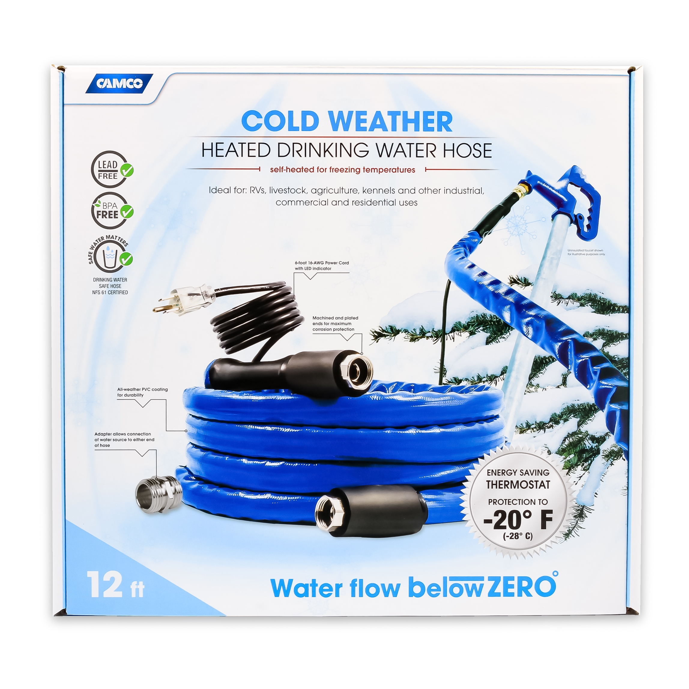 Heated Drinking Water Hose -20, 12', 5/8 Id Cetlus Llc