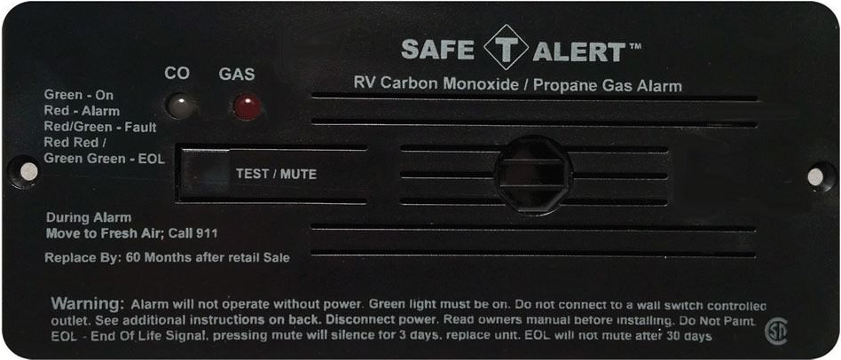 Combination Carbon Monoxide/propane Alarm - Black Flush Mount 12 Vdc Hard Wire