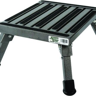 The Rugged All Aluminum  Anti-Tip Small  Folding Safety Step In Silver Vein Powder Coat Finish.  Impossible To Tip Over With Nom