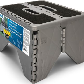 Step Stool, Plastic, Folding W/ Non Skid, Silver Multilingual