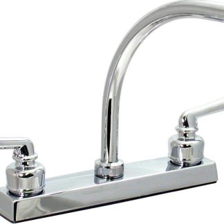Kitchen Faucet, 8 Hi-Arc, 2 Lever Teacup, Plastic, Chrome, Box
