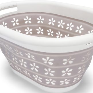 Collapsible Utility Basket, Small, White/taupe