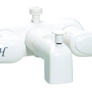 Tub Div Faucet W/ D-Spud, 4, 2 Lever, 1/4 Turn, Plastic, White, Box
