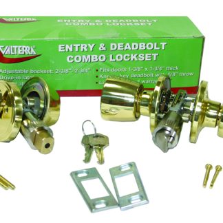 Door Lockset Combo, Knob x Knob Plus Deadbolt, Brass, Boxed