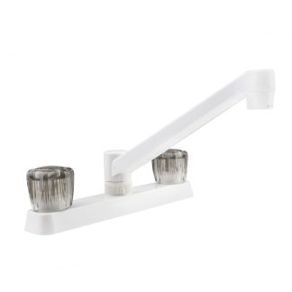 Two Handle RV Kitchen Faucet W/smoked Acrylic Knobs - White