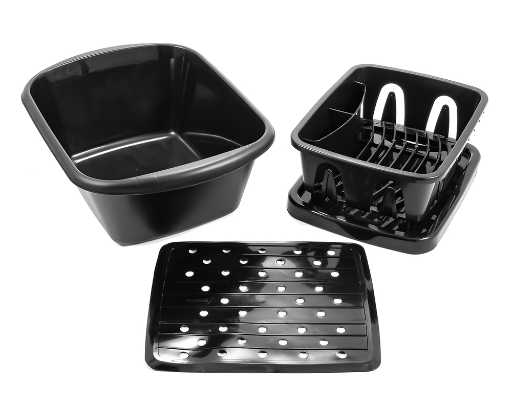Sink Kit W/ Dish Drainer, Dish Pan & Sink Mat, Black
