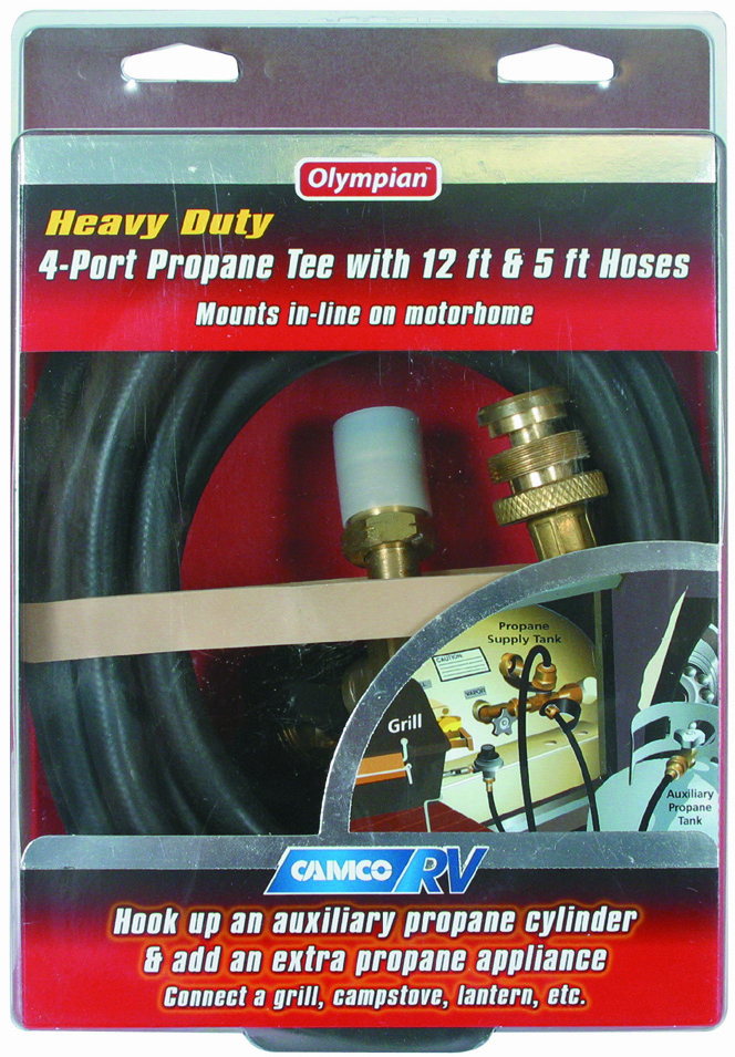 Brass Tee W/ 4 Ports, W/ 5' & 12' Ext .hoses, Clamshell