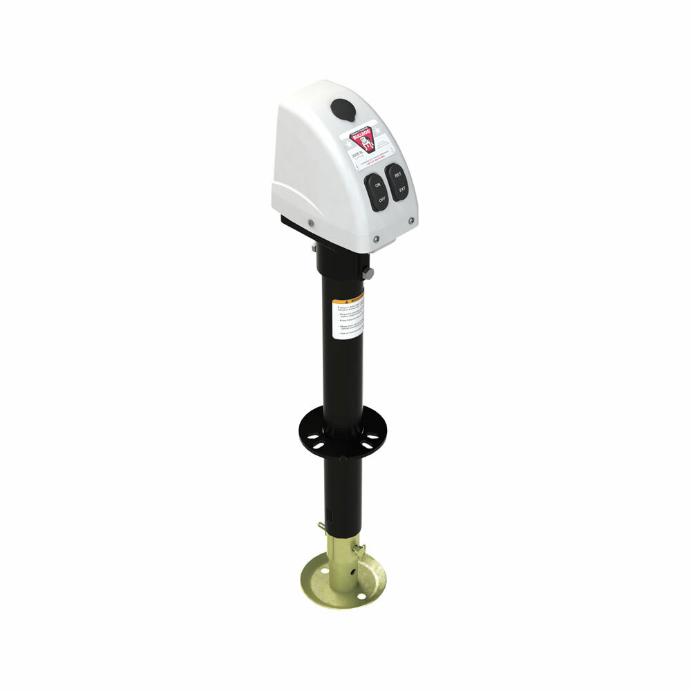 Powered Drive Tongue Jack, A-Frame, 14 Travel, White Case, Rating 3,500 Lbs.