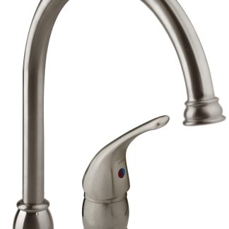 Designer Pedestal Goose Neck RV Kitchen Faucet - Brushed Satin Nickel