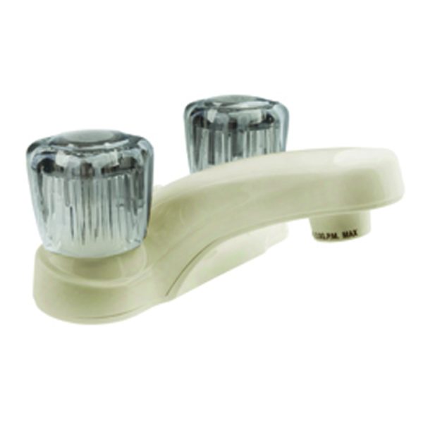 RV Lavatory Faucet W/smoked Acrylic Knobs - White
