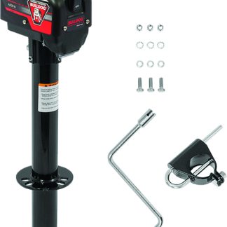 Powered Drive Tongue Jack, A-Frame, 22 Travel, Black Case, Rating 4,000 Lbs.