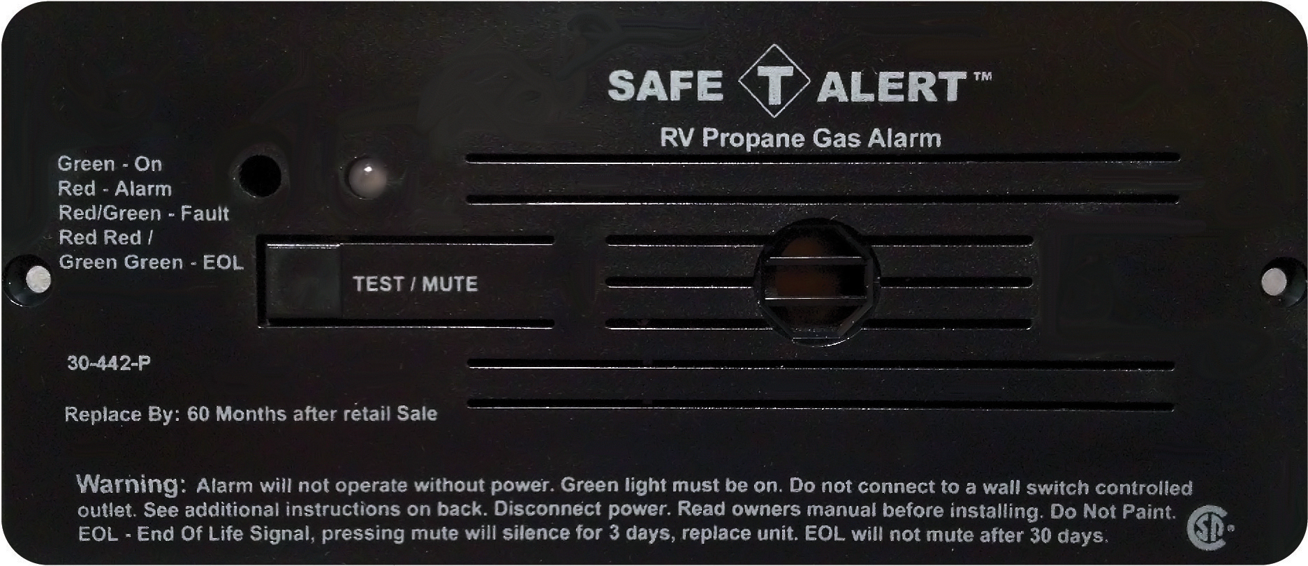 Propane Alarm - Black Flush Mount 12 Vdc Hard Wire