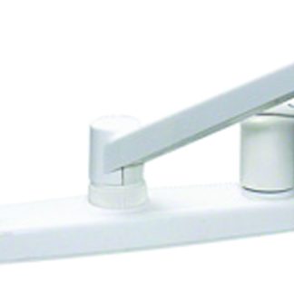 Kitchen Faucet, 8, 2 Lever, 1/4 Turn, Plastic, White, Box