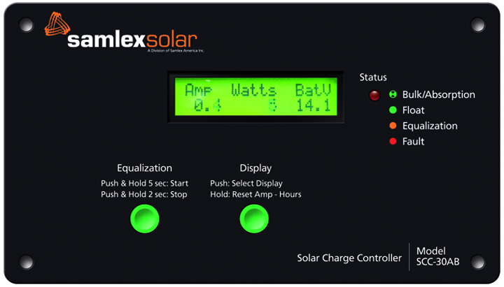 Solar Charge Controller, 12/24-V, 30-AMP, W/LCD Display