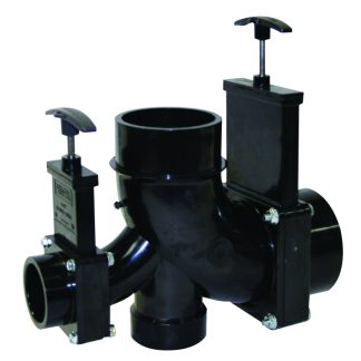 Ell Double Rotating Valve, 3 Hub X 1-1/2 Hub X 2 Hub X 3 Spigot Outlet