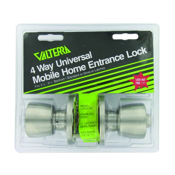 Door Lock, Entrance, 4-Way Universal, Knob X Knob, Ss, Clam Shell
