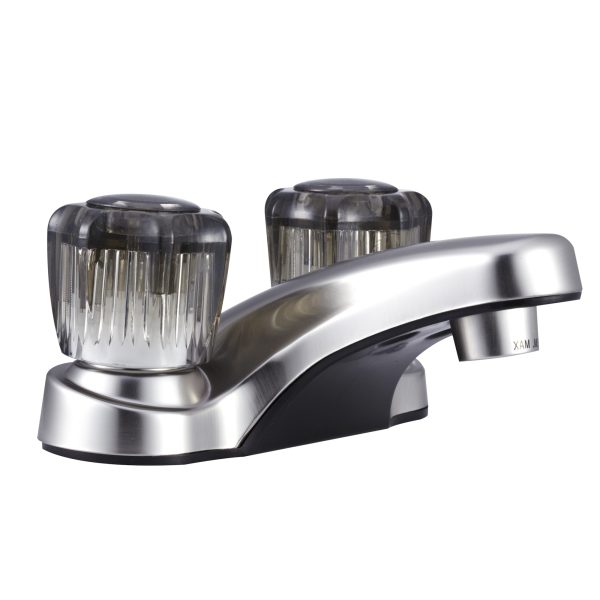RV Lavatory Faucet W/smoked Acrylic Knobs - Brushed Satin Nickel
