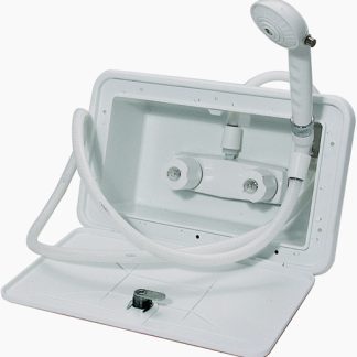 Exterior Shower Box With 59 Vinyl Hose, 1/4 Turn, Plastic, White, Boxed