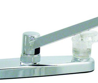 Kitchen Faucet, 8, 2 Lever, 1/4 Turn, Plastic, Chrome, Box