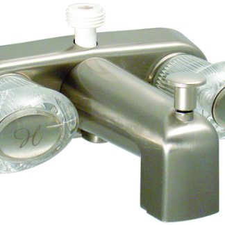 Tub Div Faucet W/ D-Spud, 4, 2 Lever, 1/4 Turn, Plastic, Brushed Nickel, Box