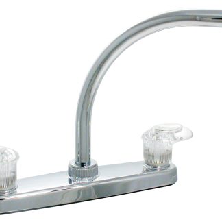 Kitchen Faucet, 8 Hi-Arc, 2 Lever, 1/4 Turn, Plastic, Chrome, Box