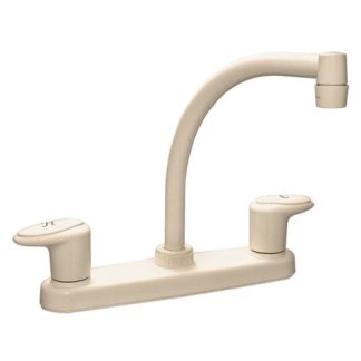 Kitchen Faucet, 8 Hi-Arc, 2 Lever, 1/4 Turn, Plastic, Biscuit, Box