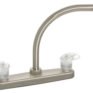 Kitchen Faucet, 8 Hi-Arc, 2 Lever, 1/4 Turn, Plastic, Brushed Nickel, Box