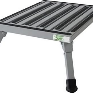 The Rugged All Aluminum  Anti-Tip Large Folding Safety Step Intextured  Silver Vein Powder Coat Finish.  Impossible To Tip Over