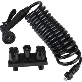 RV Exterior Spray Faucet W/ Coil Hose & Multi Spray Nozzle - Black/gray