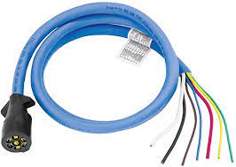 7-Way Molded Trailer End W/10' Cable, Heavy Duty Cold Weather Insulated Blue Silicon