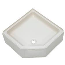 27 X 27 Corner Shower Pan; Center Drain; 10.5 Apron W/access Panel - Parchment
